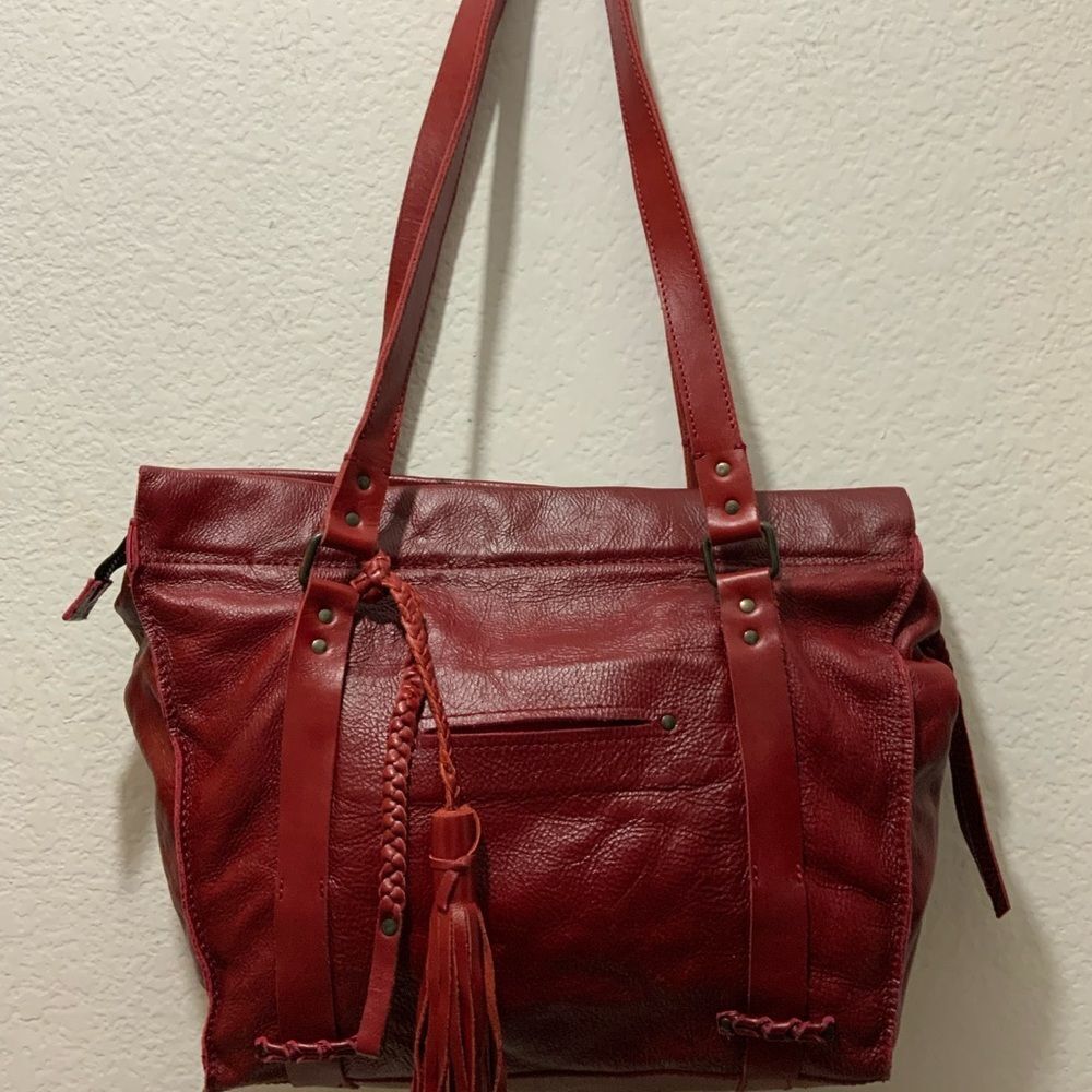 New EMBRAZIO Women Red Leather shoulder  Bag Tote